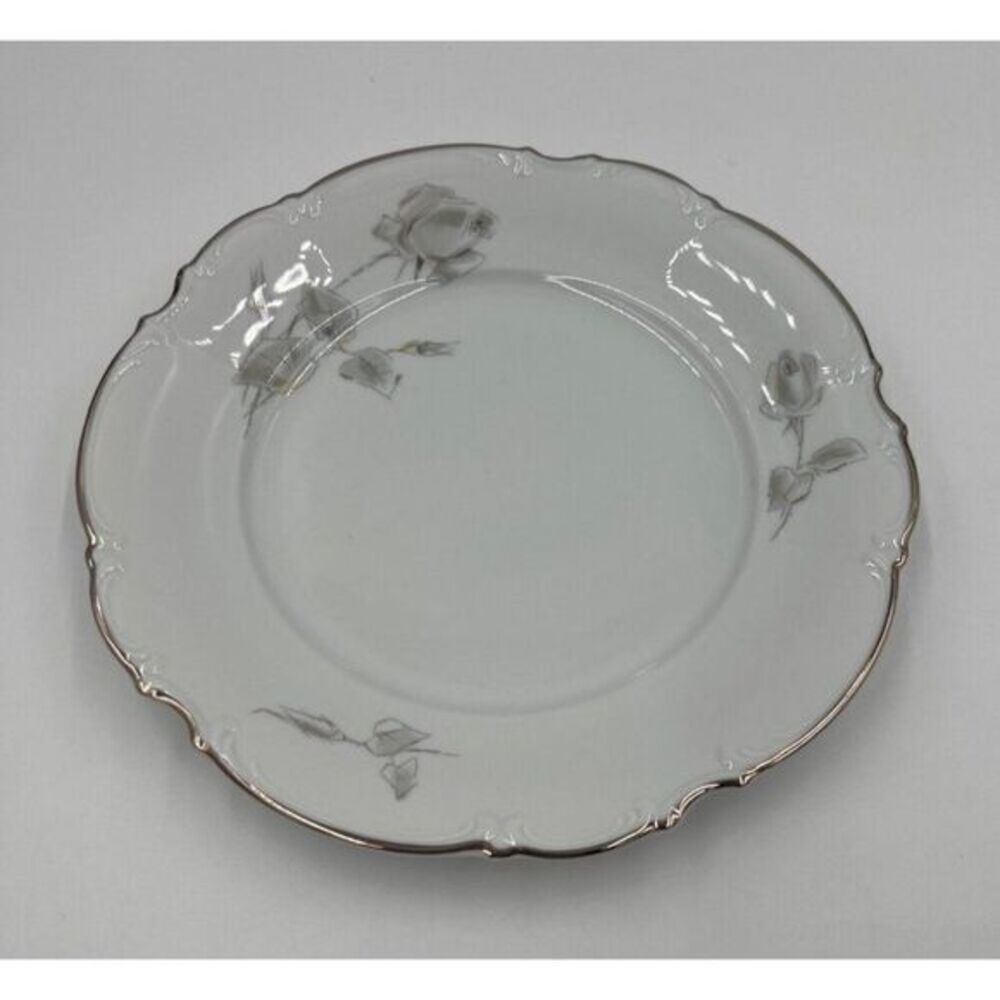 Vintage Hutschenreuther Grey Rose Dinner Plate 10" White & Gray  Porcelain Germa